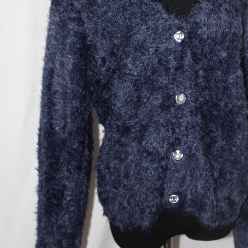 Fair Lady VTG Style Mohair Sweater Cardigan V-Neck Blue Jewel Button US 10 BOHO
